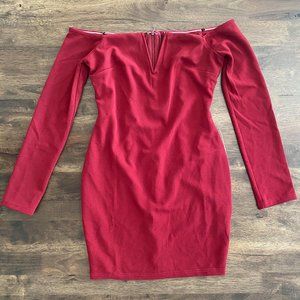 Over the Swoon Wine Red Off-Shoulder Bodycon Dress